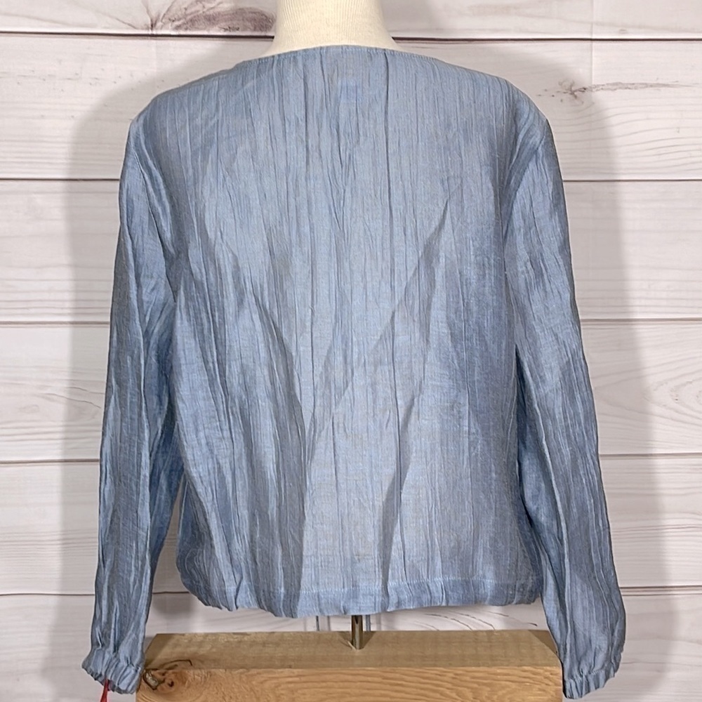 NWT Ruby Rd, Skyblue Linen Blend Zip Front Lightweight Jacket Size 16 - Picture 3 of 6